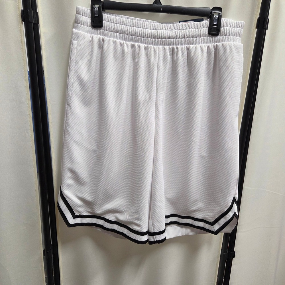 Tek Gear Mens Basketball Shorts White Black Striped Trim 11" Inseam Size M NWT